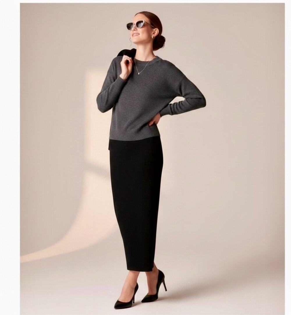 J. Crew Double-Faced Merino Wool Blend Sweater Midi Skirt Black Size S NWT